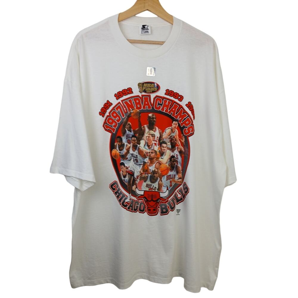 Chicago Bulls SZ XL VTG Single Stitch 1997 NBA Finals White Tee Shirt NEW